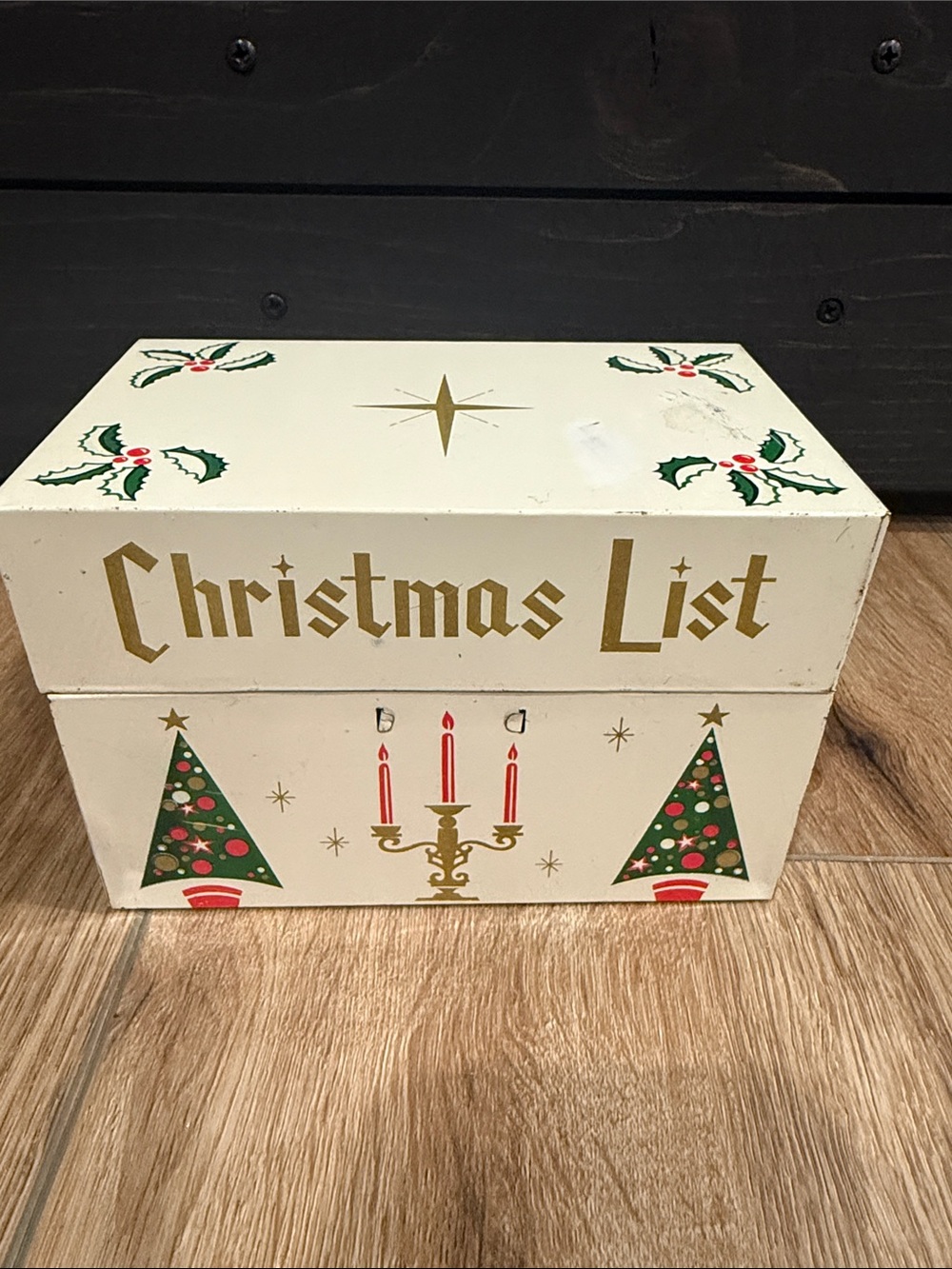Vintage Stylecraft "Tin Christmas List" Recipe Box 1950s Holds 3x5 Index Cards